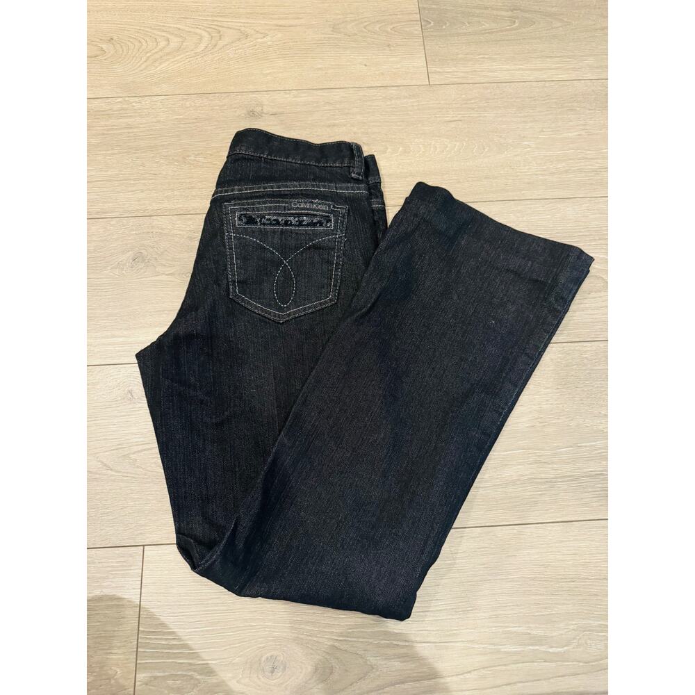 Calvin Klein Flare Jeans Womens 4 27 Dark Wash black Sequin Back Pockets pants
